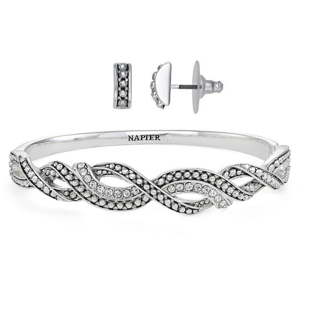 NWT Napier Silver Bracelet and Earring Set with Crystals